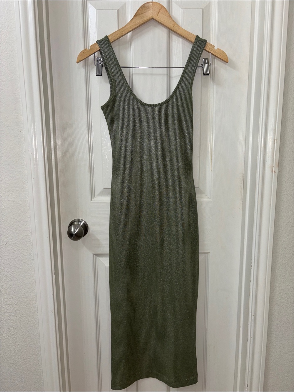 Topshop Olive Ribbed Midi Tank Dress